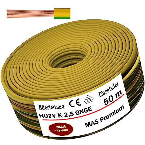 Aderleitung H07 V-K 2,5 mm² Grün/Gelb Einzelader flexibel Von 5 bis 100m (50m) von MAS Premium