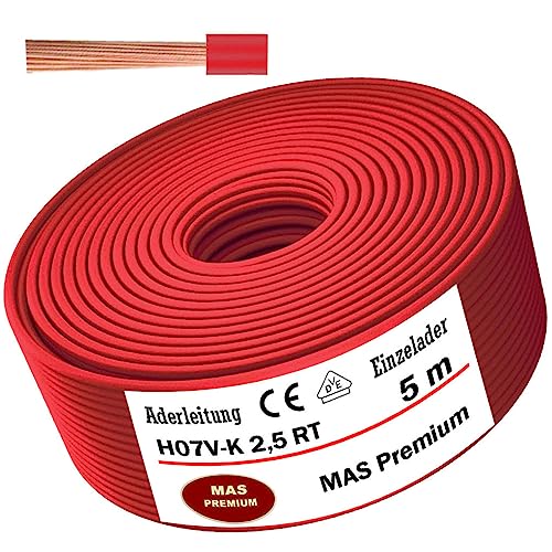 Aderleitung H07 V-K 2,5 mm² Rot Einzelader flexibel Von 5 bis 100m (5m) von MAS Premium