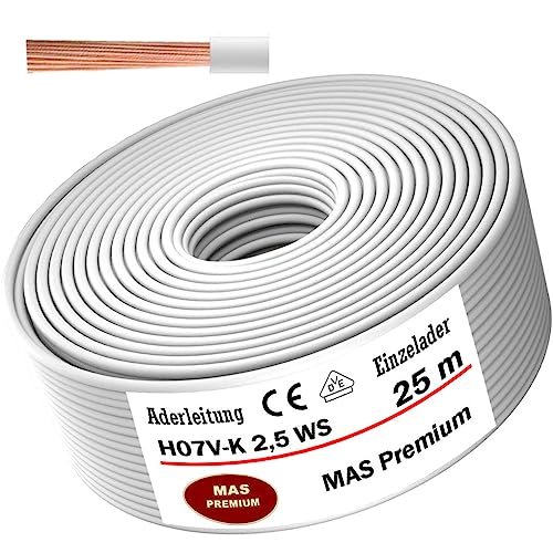 Aderleitung H07 V-K 2,5 mm² Weiß Einzelader flexibel Von 5 bis 100m (25m) von MAS Premium