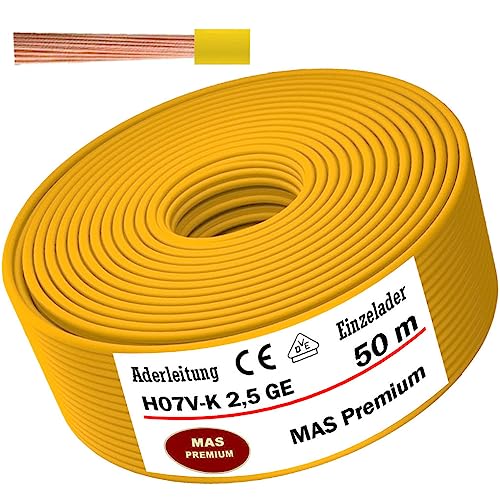 Aderleitung H07 V-K 2,5 mm² Gelb Einzelader flexibel Von 5 bis 100m (50m) von MAS Premium