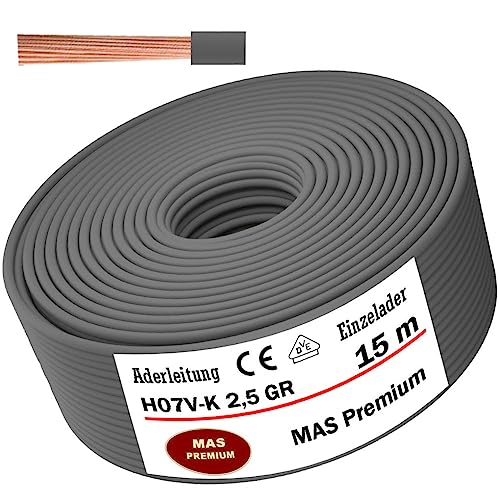 Aderleitung H07 V-K 2,5 mm² Grau Einzelader flexibel Von 5 bis 100m (15m) von MAS Premium