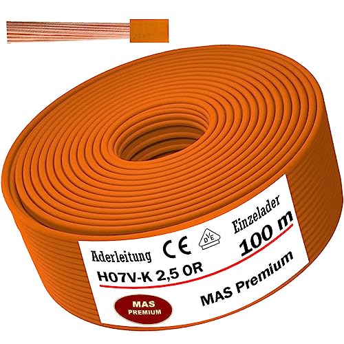 Aderleitung H07 V-K 2,5 mm² Orange Einzelader flexibel Von 5 bis 100m (100m) von MAS Premium