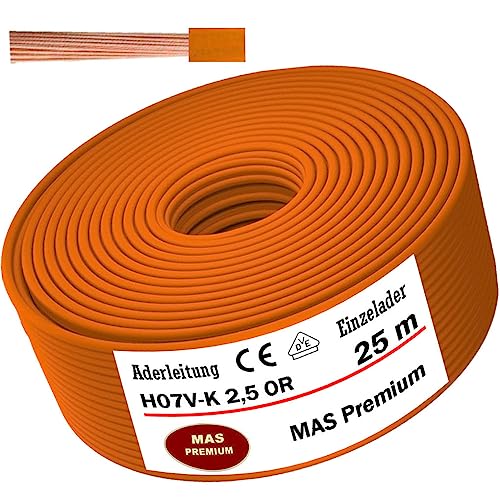 Aderleitung H07 V-K 2,5 mm² Orange Einzelader flexibel Von 5 bis 100m (25m) von MAS Premium