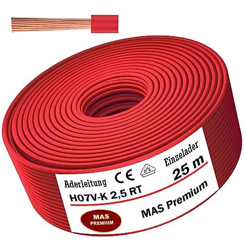 Aderleitung H07 V-K 2,5 mm² Rot Einzelader flexibel Von 5 bis 100m (25m) von MAS Premium