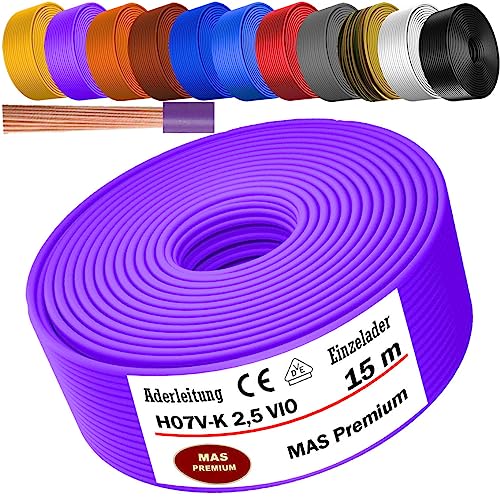 Aderleitung H07 V-K 2,5 mm² Violett(Lila) Einzelader flexibel Von 5 bis 100m (15m) von MAS Premium