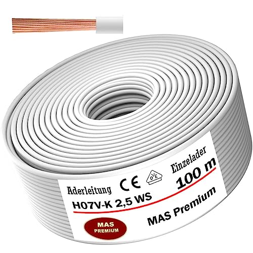 Aderleitung H07 V-K 2,5 mm² Weiß Einzelader flexibel Von 5 bis 100m (100m) von MAS Premium