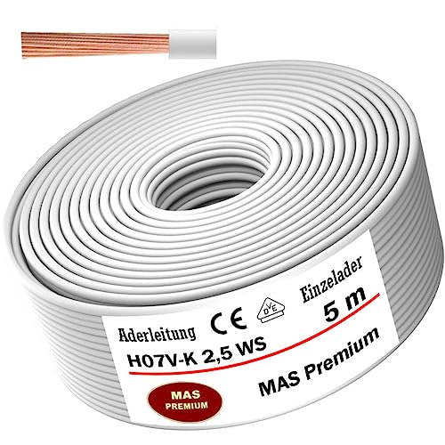 Aderleitung H07 V-K 2,5 mm² Weiß Einzelader flexibel Von 5 bis 100m (5m) von MAS Premium