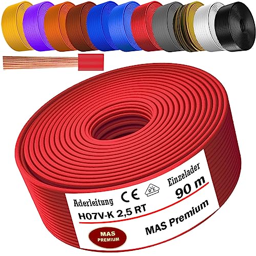 Aderleitung H07 V-K 2,5 mm² Rot Einzelader flexibel Von 5 bis 100m (90m) von MAS Premium