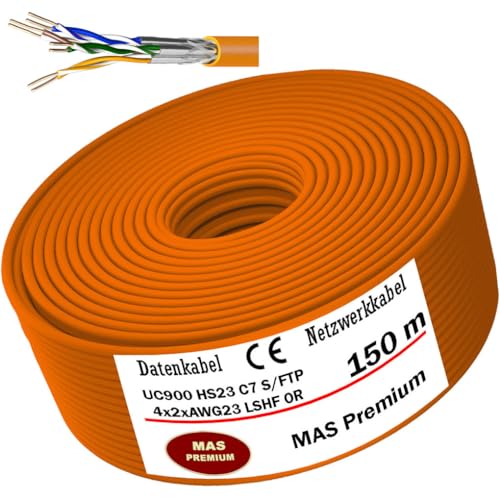 MAS Premium CAT 7 oder CAT 7 A Datenkabel von 5m bis 500m Netzwerkkabel Installationskabel Halogenfrei Kommunikationskabel Verlegekabel LAN Kabel (UC900 4X2XAWG23 OR, 150m) von MAS Premium