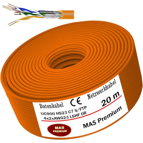 MAS Premium CAT 7 oder CAT 7 A Datenkabel von 5m bis 500m Netzwerkkabel Installationskabel Halogenfrei Kommunikationskabel Verlegekabel LAN Kabel (UC900 4X2XAWG23 OR, 20m) von MAS Premium