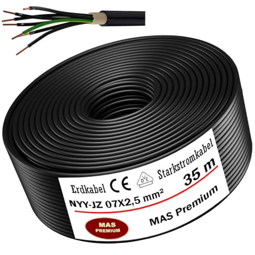 Erdkabel Starkstromkabel von 5m bis 70m NYY-JZ 7X2,5 mm² Elektrokabel Ring zur Verlegung im Freien, Erdreich (35m) von MAS Premium