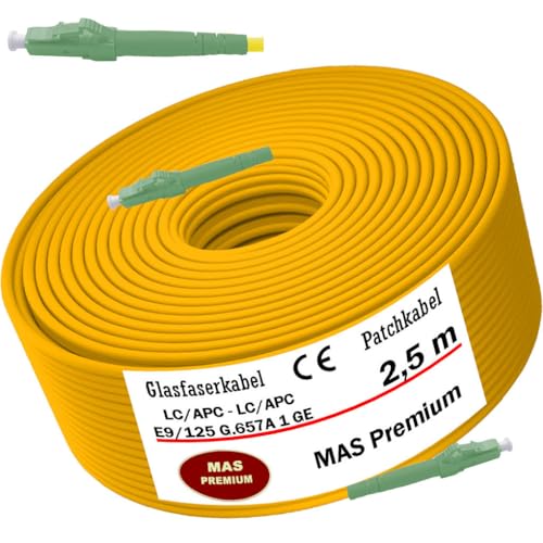 MAS Premium 0,5-100m Glasfaserkabel LWL-Patchkabel Weiß oder Gelb Simplex LC/APC - LC/APC E9/125 G657.A1 Halogenfrei Flexibel (Gelb, 2,5m) von MAS Premium