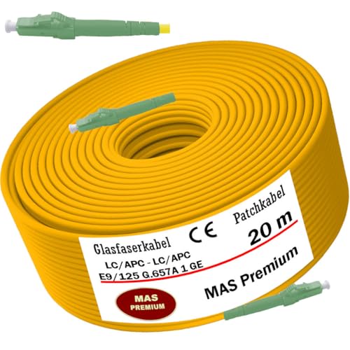 MAS Premium 0,5-100m Glasfaserkabel LWL-Patchkabel Weiß oder Gelb Simplex LC/APC - LC/APC E9/125 G657.A1 Halogenfrei Flexibel (Gelb, 20m) von MAS Premium