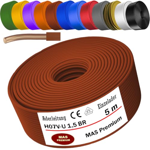 MAS Premium 5-100m Aderleitung Eindrähtig H07 V-U 1,5 2,5 Einzelader starr (H07 V-U 1,5 BR, 5m) von MAS Premium
