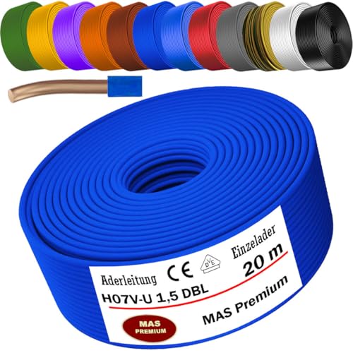 MAS Premium 5-100m Aderleitung Eindrähtig H07 V-U 1,5 2,5 Einzelader starr (H07 V-U 1,5 DBL, 20m) von MAS Premium