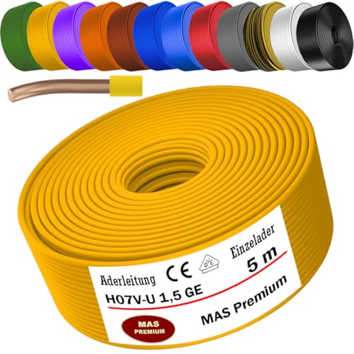 MAS Premium 5-100m Aderleitung Eindrähtig H07 V-U 1,5 2,5 Einzelader starr (H07 V-U 1,5 GE, 5m) von MAS Premium