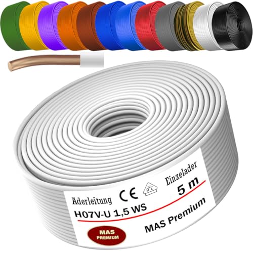 MAS Premium 5-100m Aderleitung Eindrähtig H07 V-U 1,5 2,5 Einzelader starr (H07 V-U 1,5 WS, 5m) von MAS Premium