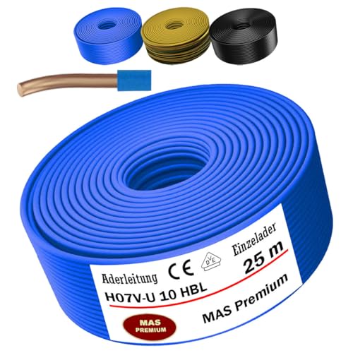 MAS Premium 5-100m Aderleitung Eindrähtig H07 V-U 4 6 10 16 Einzelader starr (H07 V-U 10 HBL, 25m) von MAS Premium