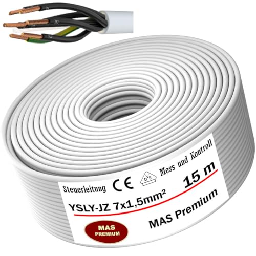 MAS Premium 5-150m YSLY-JZ 7x1,5 mm² Flexibles Steuerkabel grau Verlege Kabel Mess- Kontroll- und Regelungsleitung für Werkzeugmaschinen Steuerleitung E-Auto Anschluss zur Ladestation (15m) von MAS Premium