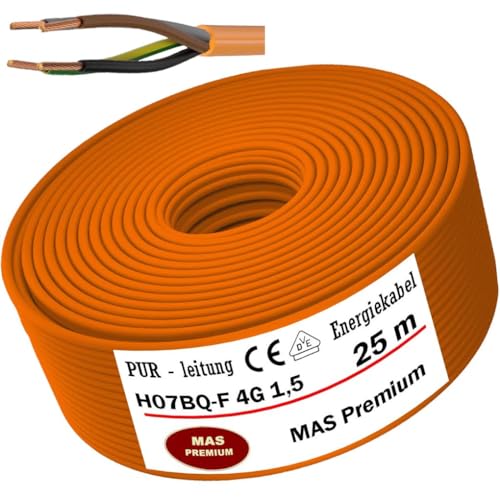MAS Premium 5-170m PUR-Leitung Kabel H07BQ-F 2x1,5 3G1,5 2,5 4G1,5 5G1,5 2,5 4 6 7G1,5 Orange Geräteanschlussleitung landwirtschaftlicher oder Geräte Baustellenkabel (H07BQ-F 4G1,5OR, 25m) von MAS Premium