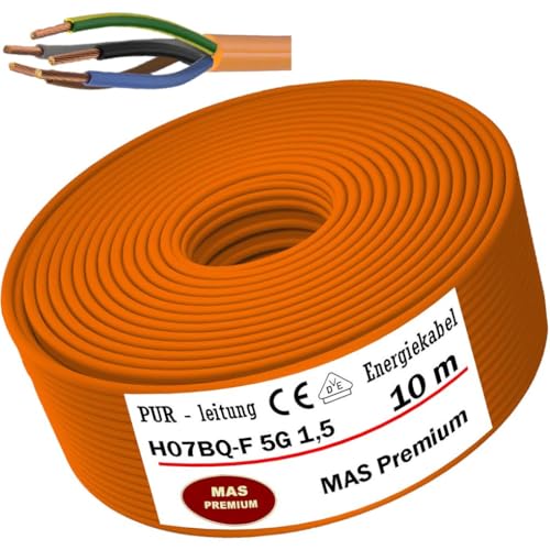 MAS Premium 5-170m PUR-Leitung Kabel H07BQ-F 2x1,5 3G1,5 2,5 4G1,5 5G1,5 2,5 4 6 7G1,5 Orange Geräteanschlussleitung landwirtschaftlicher oder Geräte Baustellenkabel (H07BQ-F 5G1,5OR, 10m) von MAS Premium