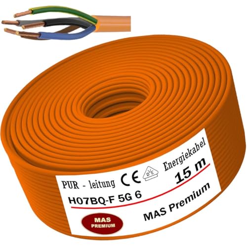 MAS Premium 5-170m PUR-Leitung Kabel H07BQ-F 2x1,5 3G1,5 2,5 4G1,5 5G1,5 2,5 4 6 7G1,5 Orange Geräteanschlussleitung landwirtschaftlicher oder Geräte Baustellenkabel (H07BQ-F 5G6OR, 15m) von MAS Premium