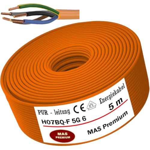MAS Premium 5-170m PUR-Leitung Kabel H07BQ-F 2x1,5 3G1,5 2,5 4G1,5 5G1,5 2,5 4 6 7G1,5 Orange Geräteanschlussleitung landwirtschaftlicher oder Geräte Baustellenkabel (H07BQ-F 5G6OR, 5m) von MAS Premium