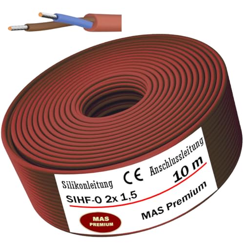 MAS Premium 5-250m Silikonkabel Anschlussleitung Silikonleitung Saunakabel SIHF-O 2x 0,75 1 1,5 2,5 4 6 fein drahtiger Flexibel für Geräte an denen hohe Temperatureinwirkungen (SIHF-O 2x 1,5, 10m) von MAS Premium