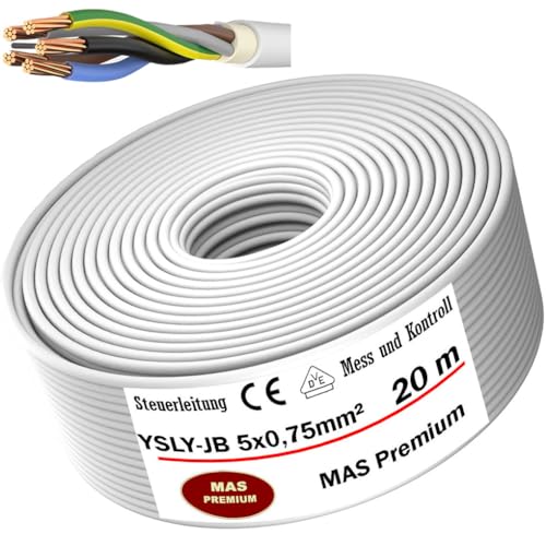 MAS Premium 5-250m YSLY-JB 5x0,75mm² Flexibles Steuerkabel grau Verlege Kabel Mess-, Kontroll- und Regelungsleitung für Werkzeugmaschinen Steuerleitung E-Auto Ladebox Anschluss zur Ladestation (20m) von MAS Premium