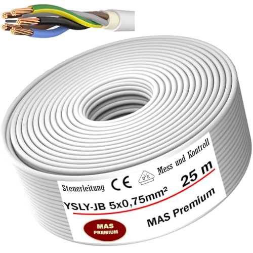 MAS Premium 5-250m YSLY-JB 5x0,75mm² Flexibles Steuerkabel grau Verlege Kabel Mess-, Kontroll- und Regelungsleitung für Werkzeugmaschinen Steuerleitung E-Auto Ladebox Anschluss zur Ladestation (25m) von MAS Premium