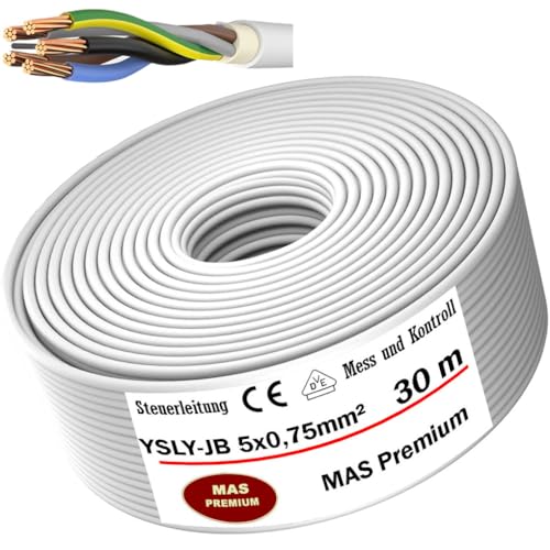MAS Premium 5-250m YSLY-JB 5x0,75mm² Flexibles Steuerkabel grau Verlege Kabel Mess-, Kontroll- und Regelungsleitung für Werkzeugmaschinen Steuerleitung E-Auto Ladebox Anschluss zur Ladestation (30m) von MAS Premium