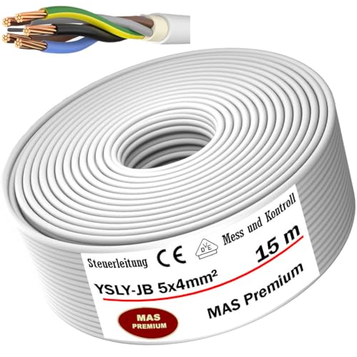 MAS Premium 5-70m YSLY-JB 5x4 mm² Flexibles Steuerkabel grau Verlege Kabel Mess-, Kontroll- und Regelungsleitung für Werkzeugmaschinen Steuerleitung E-Auto Ladebox Anschluss zur Ladestation (15m) von MAS Premium