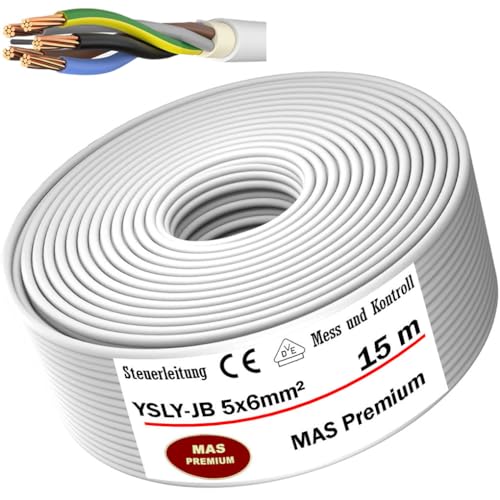 MAS Premium 5-70m YSLY-JB 5x6 mm² Flexibles Steuerkabel grau Verlege Kabel Mess-, Kontroll- und Regelungsleitung für Werkzeugmaschinen Steuerleitung E-Auto Ladebox Anschluss zur Ladestation (15m) von MAS Premium
