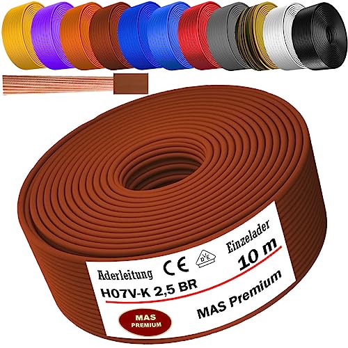 MAS Premium Aderleitung H07 V-K 1x2,5 mm² HBL GRGE RT DBL BR OR GR WS VIO oder GE Einzelader flexibel Von 5 bis 100m (Braun, 10m) von MAS Premium