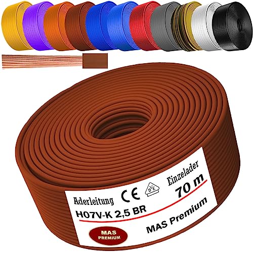 MAS Premium Aderleitung H07 V-K 1x2,5 mm² HBL GRGE RT DBL BR OR GR WS VIO oder GE Einzelader flexibel Von 5 bis 100m (Braun, 70m) von MAS Premium