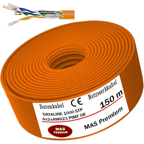 MAS Premium CAT 7 oder CAT 7 A Datenkabel von 5m bis 500m Netzwerkkabel Installationskabel Halogenfrei Kommunikationskabel Verlegekabel LAN Kabel (DATALINE 1000 STP 4X2XAWG23 OR, 150m) von MAS Premium