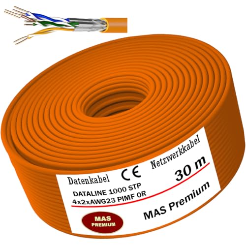 MAS Premium CAT 7 oder CAT 7 A Datenkabel von 5m bis 500m Netzwerkkabel Installationskabel Halogenfrei Kommunikationskabel Verlegekabel LAN Kabel (DATALINE 1000 STP 4X2XAWG23 OR, 30m) von MAS Premium