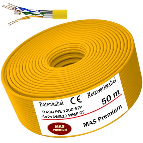 MAS Premium CAT 7 oder CAT 7 A Datenkabel von 5m bis 500m Netzwerkkabel Installationskabel Halogenfrei Kommunikationskabel Verlegekabel LAN Kabel (DATALINE 1200 STP 4X2XAWG23 GE, 50m) von MAS Premium