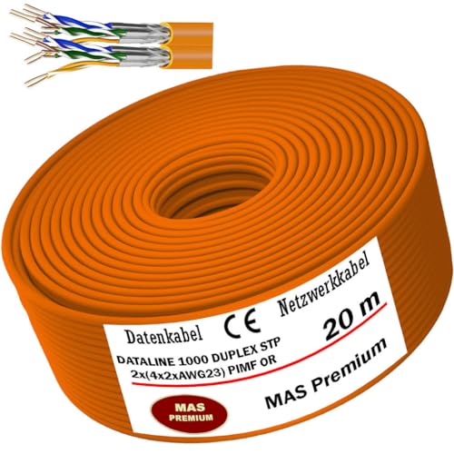 MAS Premium CAT 7 oder CAT 7 A Datenkabel von 5m bis 500m Netzwerkkabel Installationskabel Halogenfrei Kommunikationskabel Verlegekabel LAN Kabel (DATALINE 1000 STP 8X2XAWG23 OR, 20m) von MAS Premium