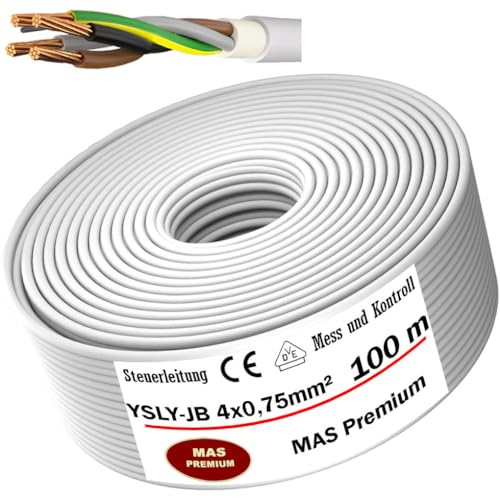 MAS Premium Von 5 bis 250 m YSLY-JB 4x0,75 mm² Flexibles Steuerkabel grau Verlege Kabel Mess-, Kontroll- und Regelungsleitung für Werkzeugmaschinen Steuerleitung (100m) von MAS Premium