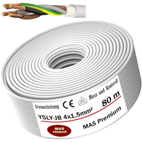 MAS Premium Von 5 bis 250 m YSLY-JB 4x1,5 mm² Flexibles Steuerkabel grau Verlege Kabel Mess-, Kontroll- und Regelungsleitung für Werkzeugmaschinen Steuerleitung (80m) von MAS Premium