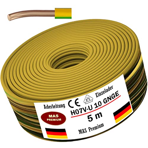 Von 5 bis 100m Aderleitung Eindrähtig H07 V-U 10 mm² Grüngelb Einzelader starr (5m) von MAS Premium