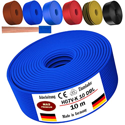 Von 5 bis 100m Aderleitung H07 V-K 10 mm² Schwarz, Braun, Dunkelblau, Grüngelb, Hellblau oder Rot Einzelader flexibel (Dunkelblau, 10m) von MAS Premium