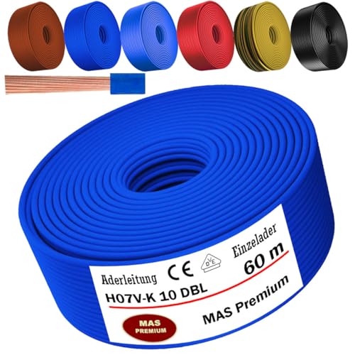 MAS Premium Von 5 bis 100m Aderleitung H07 V-K 10 mm² Schwarz, Braun, Dunkelblau, Grüngelb, Hellblau oder Rot Einzelader flexibel (Dunkelblau, 60m) von MAS Premium