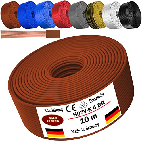 Von 5 bis 100m Aderleitung H07 V-K 4 mm² Schwarz, Braun, Dunkelblau, Grüngelb, Grau, Hellblau, Weiß oder Rot Einzelader flexibel (Braun, 10m) von MAS Premium