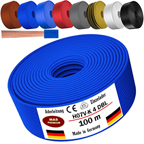 Von 5 bis 100m Aderleitung H07 V-K 4 mm² Schwarz, Braun, Dunkelblau, Grüngelb, Grau, Hellblau, Weiß oder Rot Einzelader flexibel (Dunkelblau, 100m) von MAS Premium