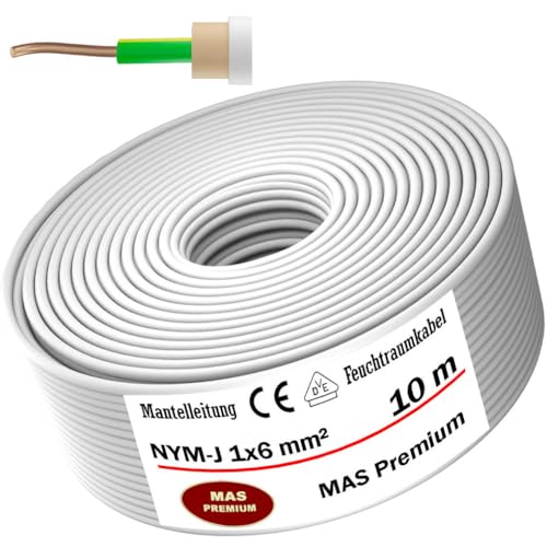 Von 5 bis 100m Feuchtraumkabel Stromkabel Mantelleitung NYM-J 1x6 mm² Elektrokabel OFC Ring für feste Verlegung (10m) von MAS Premium