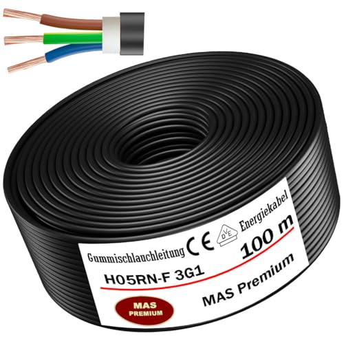 Von 5 bis 100m Gummischlauchleitung Energiekabel Baustellenkabel H05RN-F 3G1 mm² Flexibel Leitung für schweren Geräten (100m) von MAS Premium