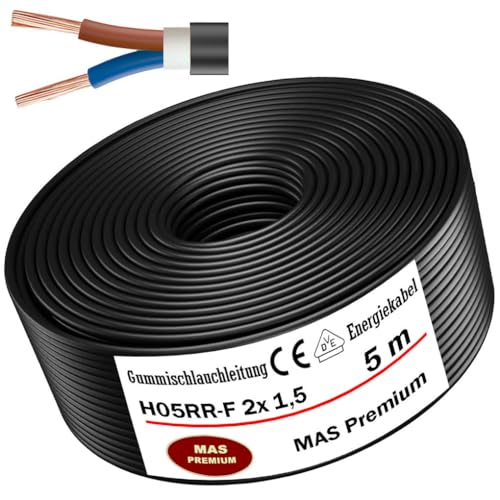 Von 5 bis 100m Gummischlauchleitung Energiekabel Baustellenkabel H05RR-F 2x 1,5 mm² Flexibel Leitung für Handgeräten und leichten Geräten (5m) von MAS Premium