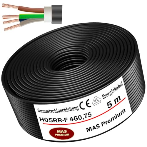 Von 5 bis 100m Gummischlauchleitung Energiekabel Baustellenkabel H05RR-F 4G 0,75 mm² Flexibel Leitung für Handgeräten und leichten Geräten (5m) von MAS Premium